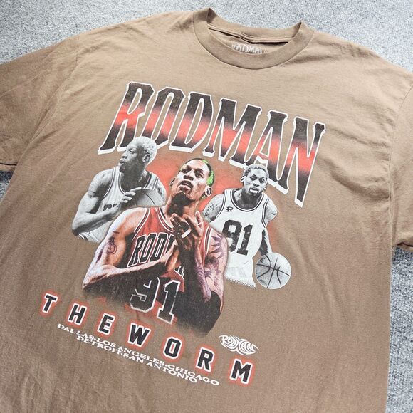 Dennis Rodman Shirt Men XXL Brown The Worm NBA Chicago Bulls Detroit Pistons - Picture 1 of 7